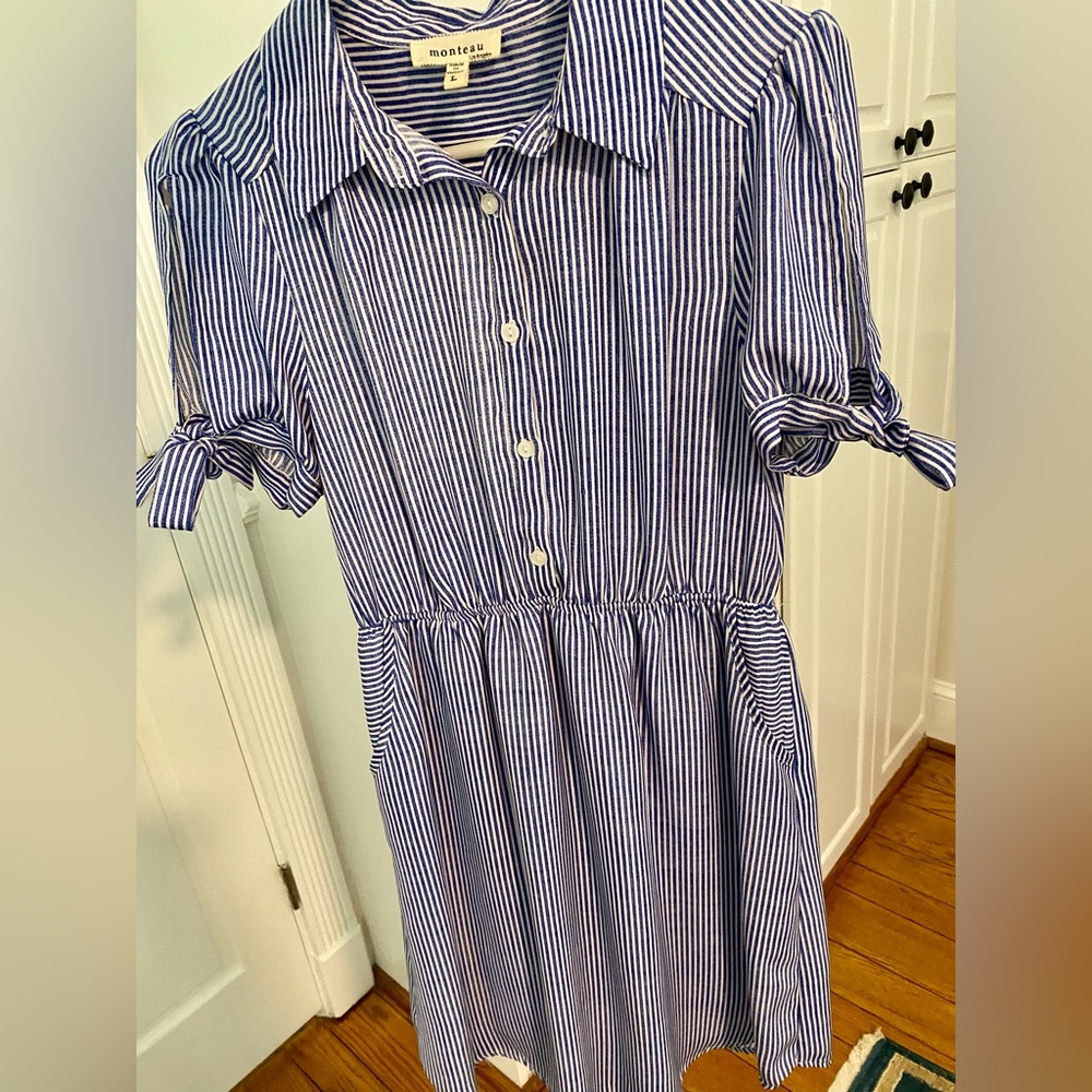 Blue and white striped dress